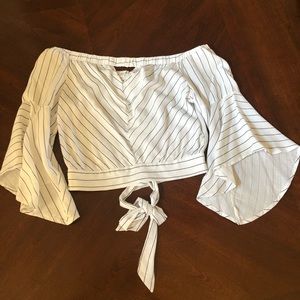 Crop white with blue stripe shirt